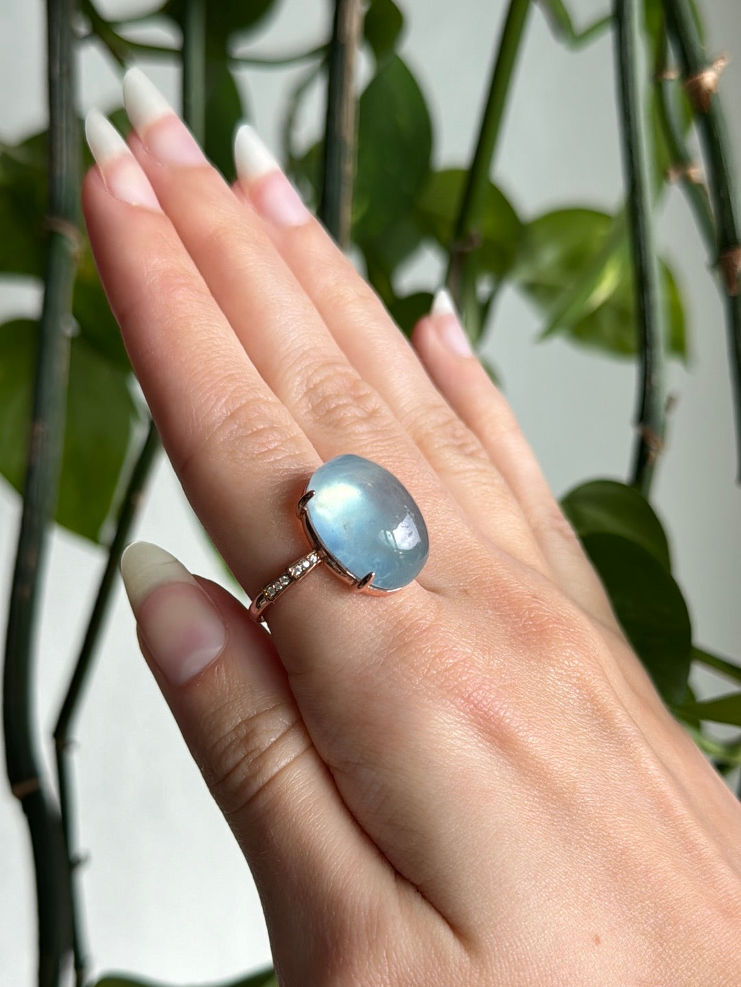 Aquamarine Rose Gold Adjustable Ring