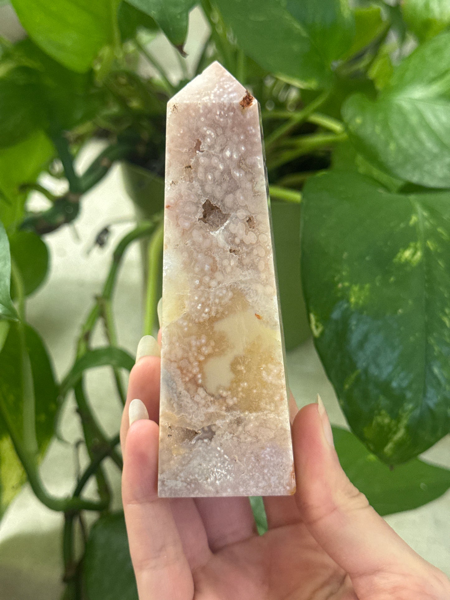 Flower Agate and Pink Amethyst Tower