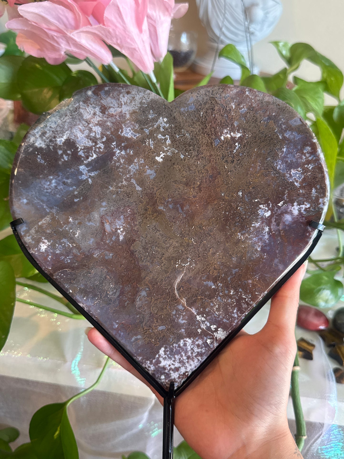 XL Rainbow Sea Jasper Standing Heart Statement Piece