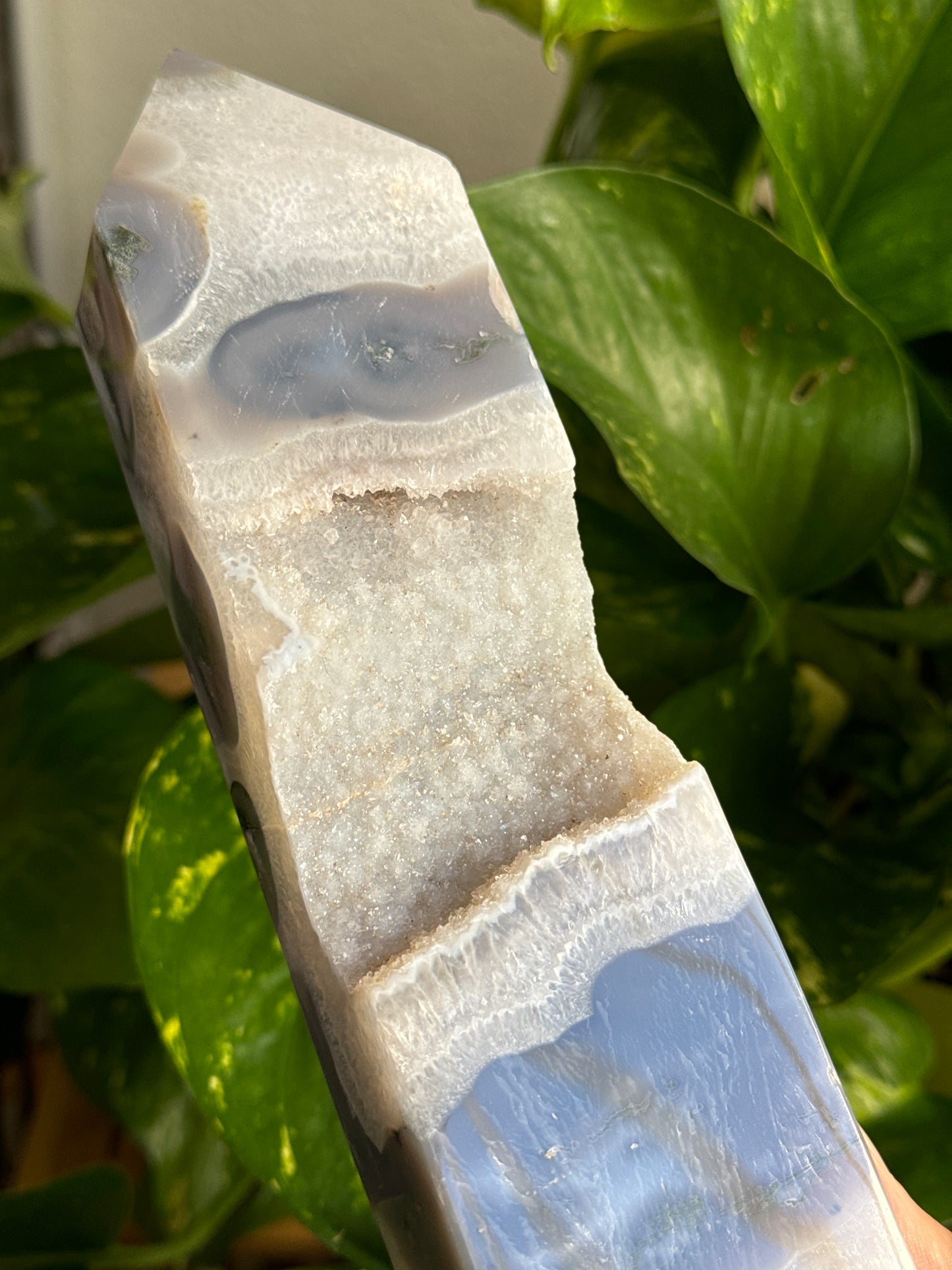 14” Sugar Druzy Blue Moss Agate XL Tower