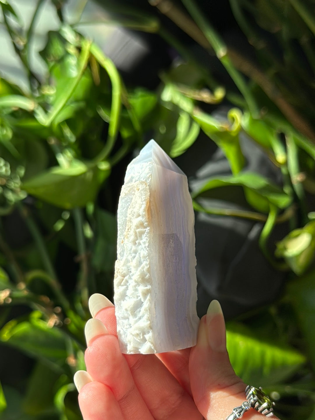 High Grade Half Raw Blue Lace Agate Tower