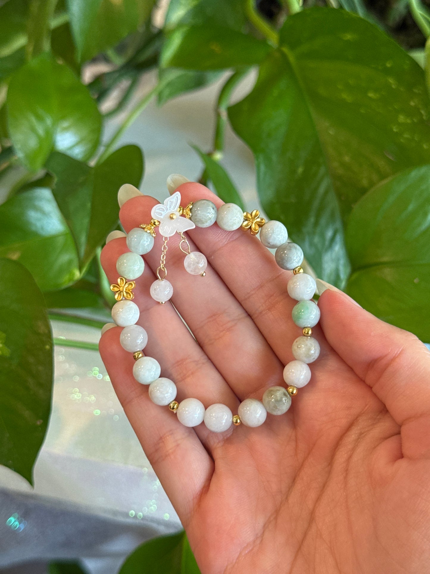 Jade and Clear Quartz Butterfly Bracelet