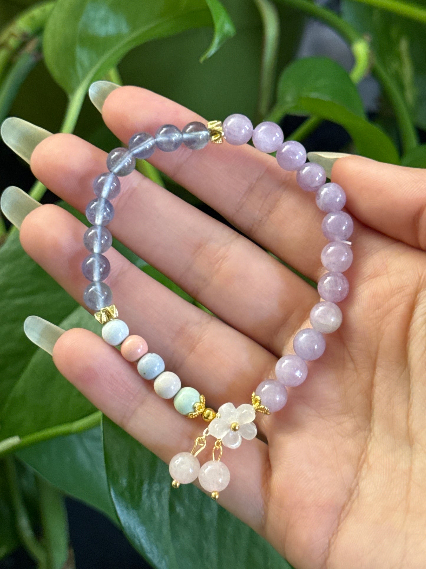 Lepidolite & Candy Agate & Blue Fluorite & Rose Quartz Flower Bracelet