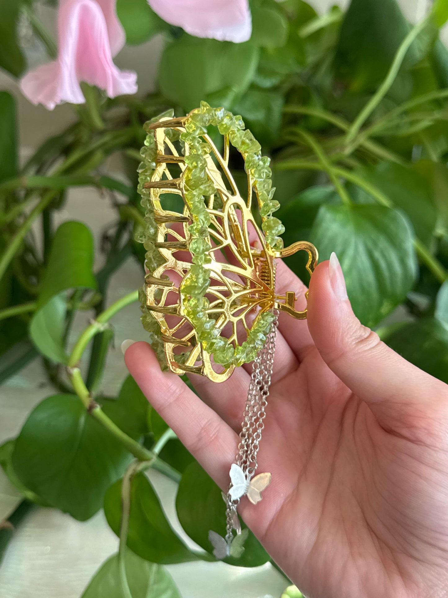 Peridot Gold Butterfly Hair Claw Clip