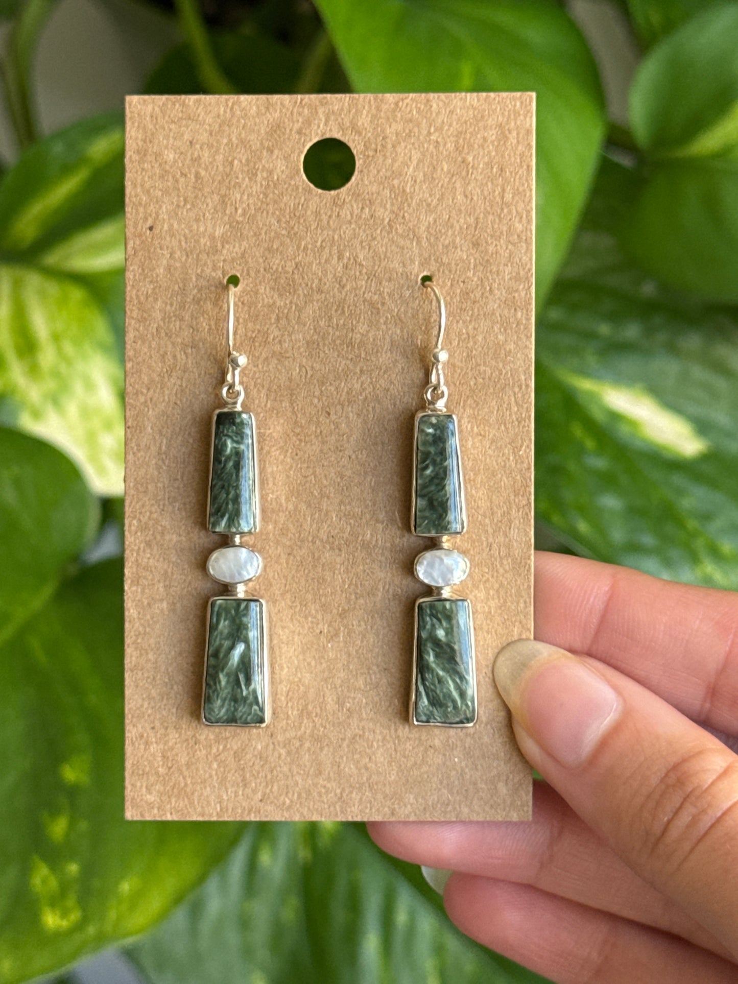 Seraphinite & Mother of Pearl 925 Sterling Silver Earrings