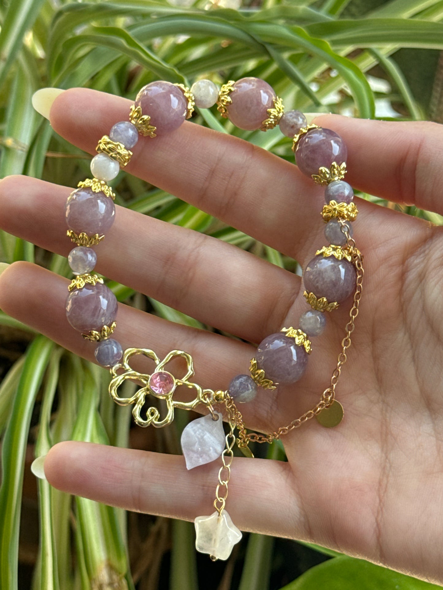 Lavender Rose Quartz Flower Bracelet