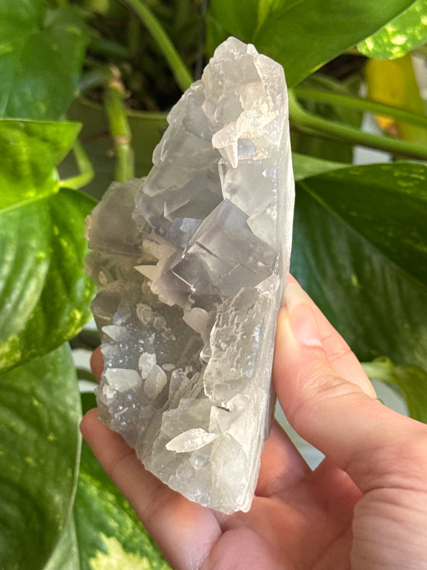 Calcite on Cubic Fluorite Specimen