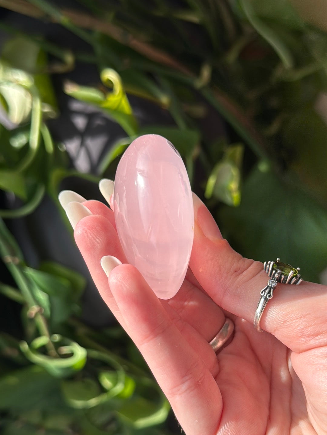 Chubby Rose Quartz Heart With Rainbows