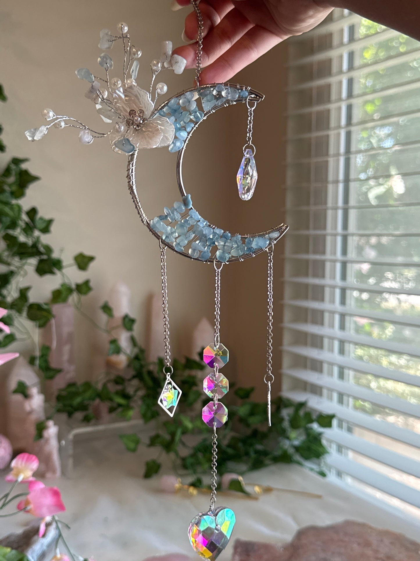 Aquamarine Crescent Moon Suncatcher