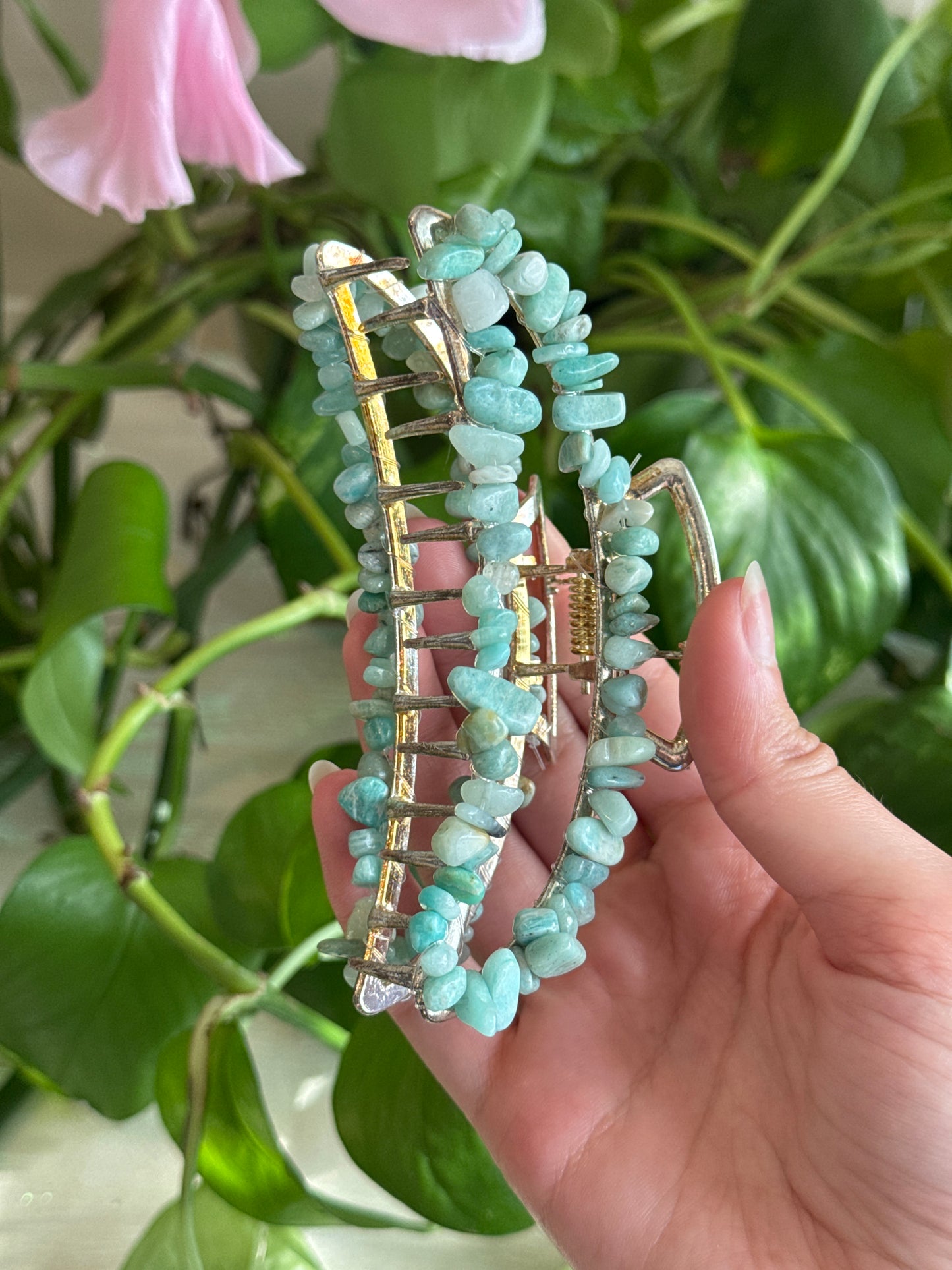Amazonite Large Silver Hair Clip