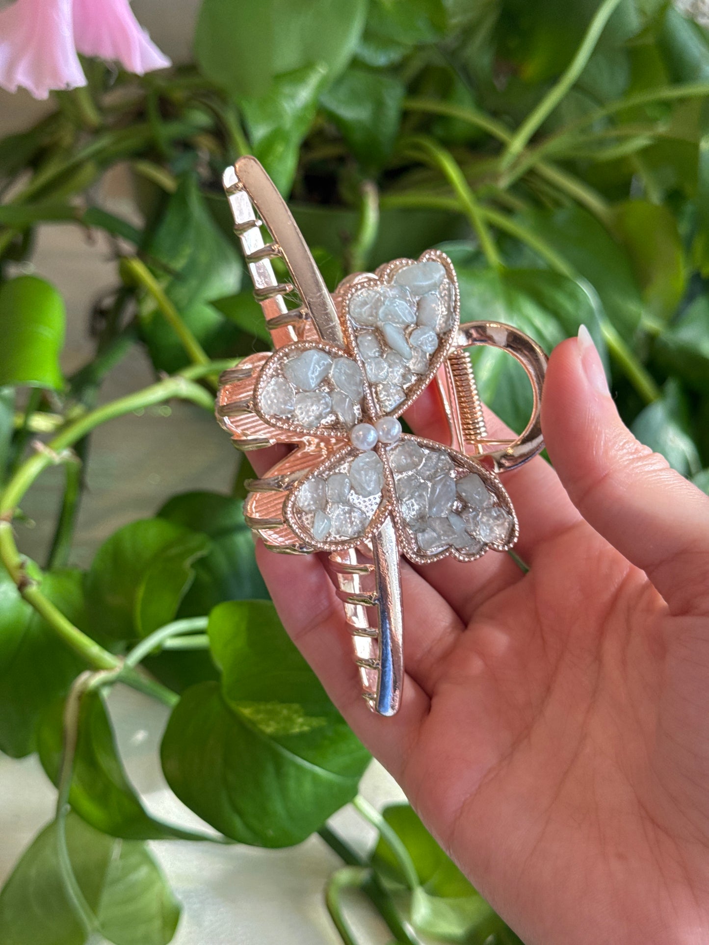 Moonstone Rose Gold Butterfly Hair Claw Clip