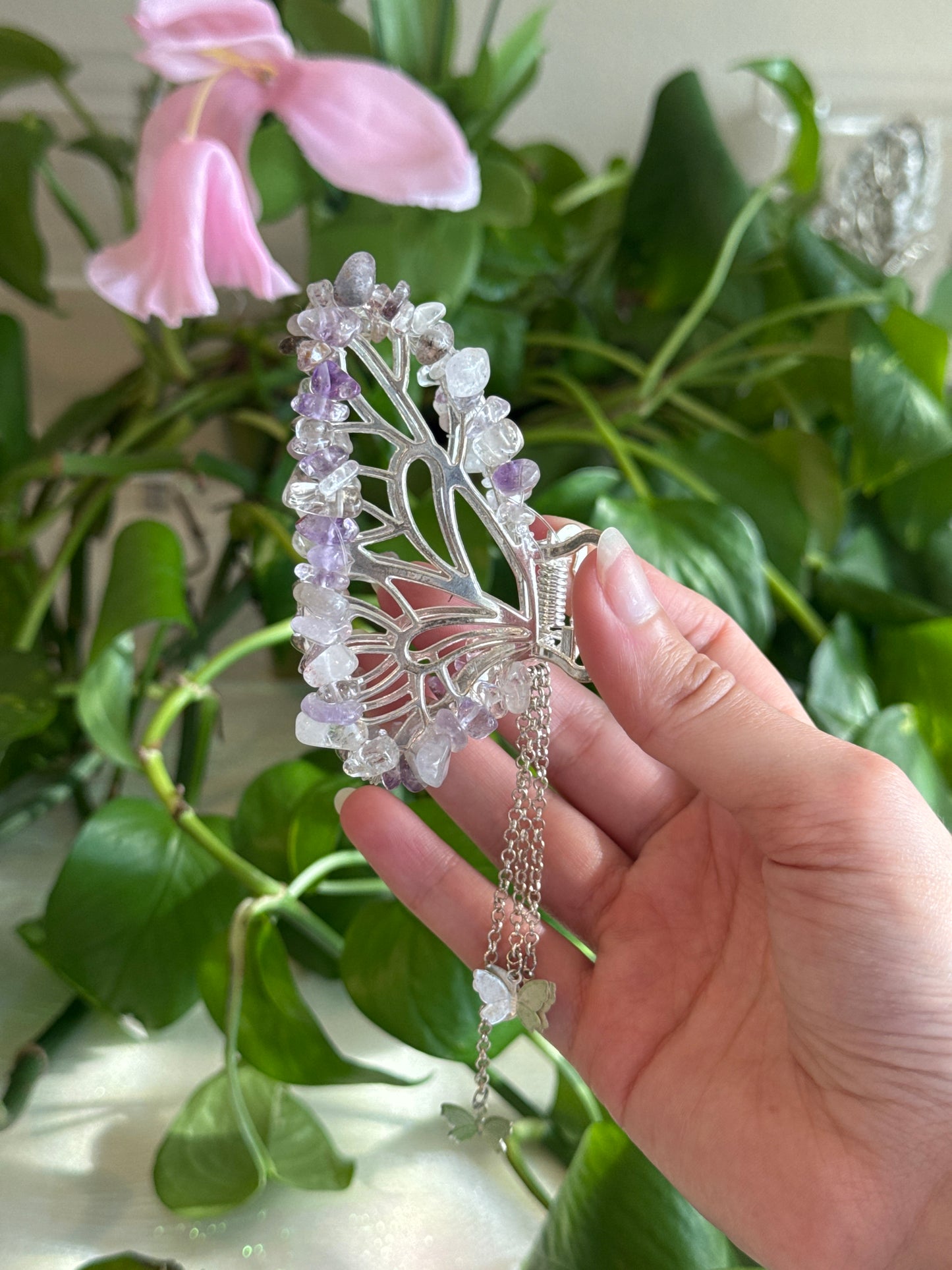 Ametrine Silver Butterfly Hair Claw Clip