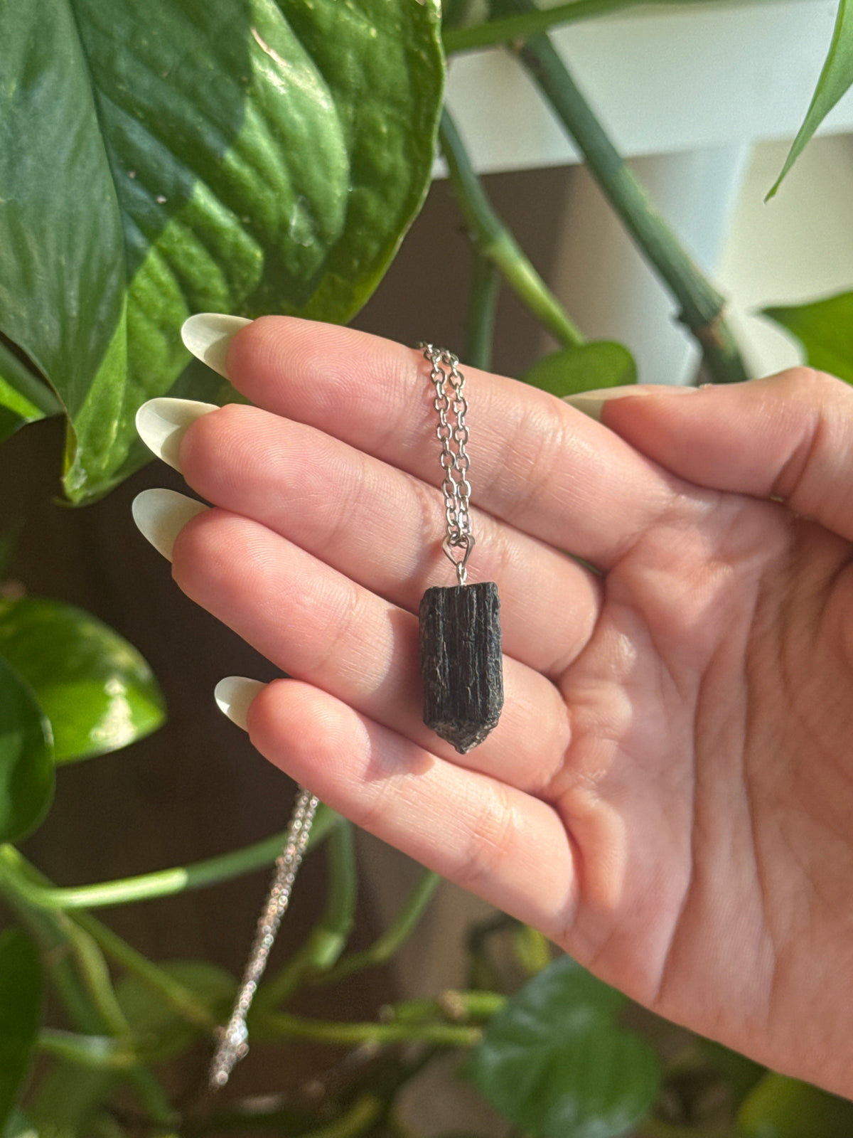 Black Tourmaline Specimen Silver Necklace
