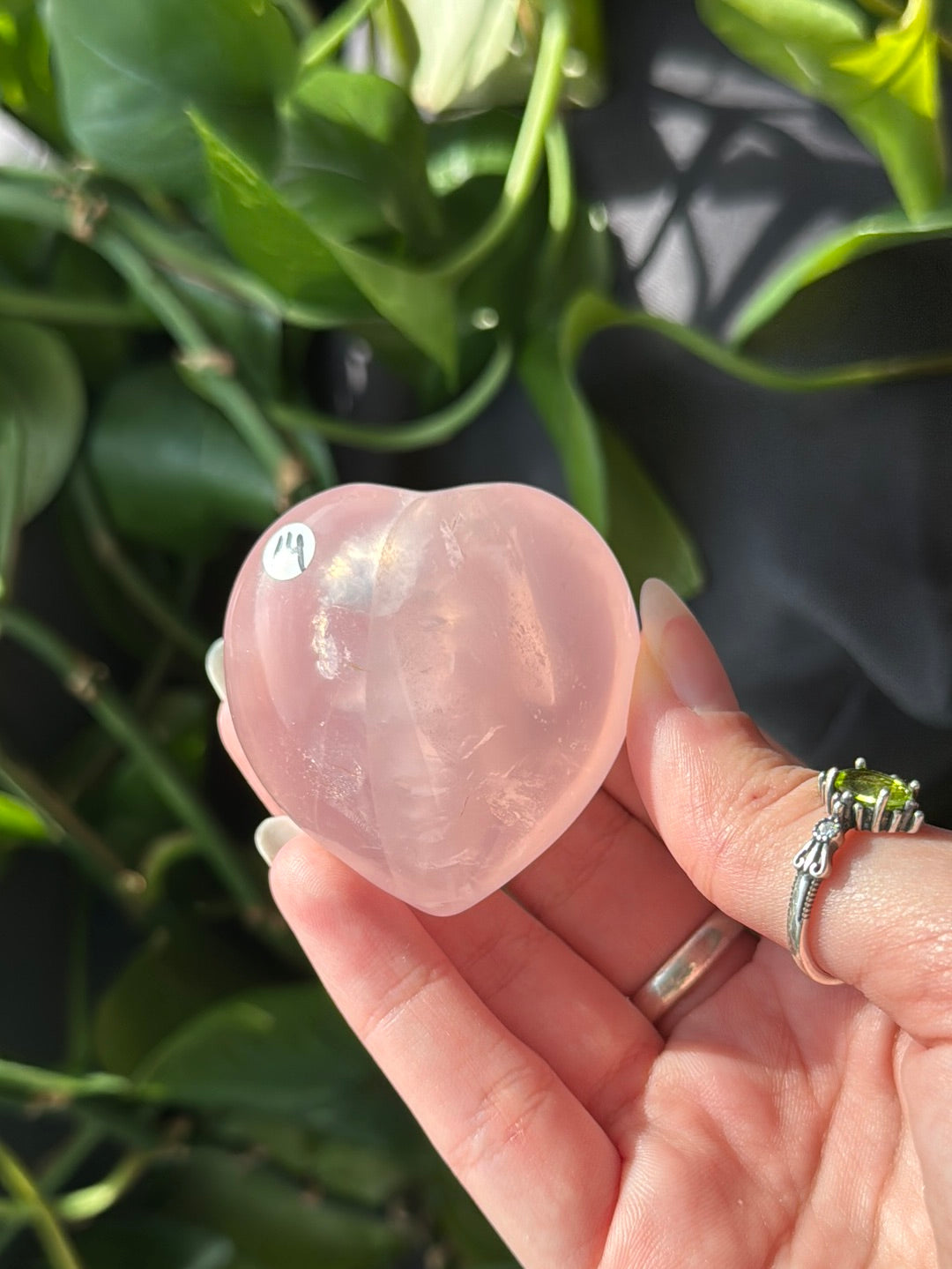 Chubby Rose Quartz Heart With Rainbows