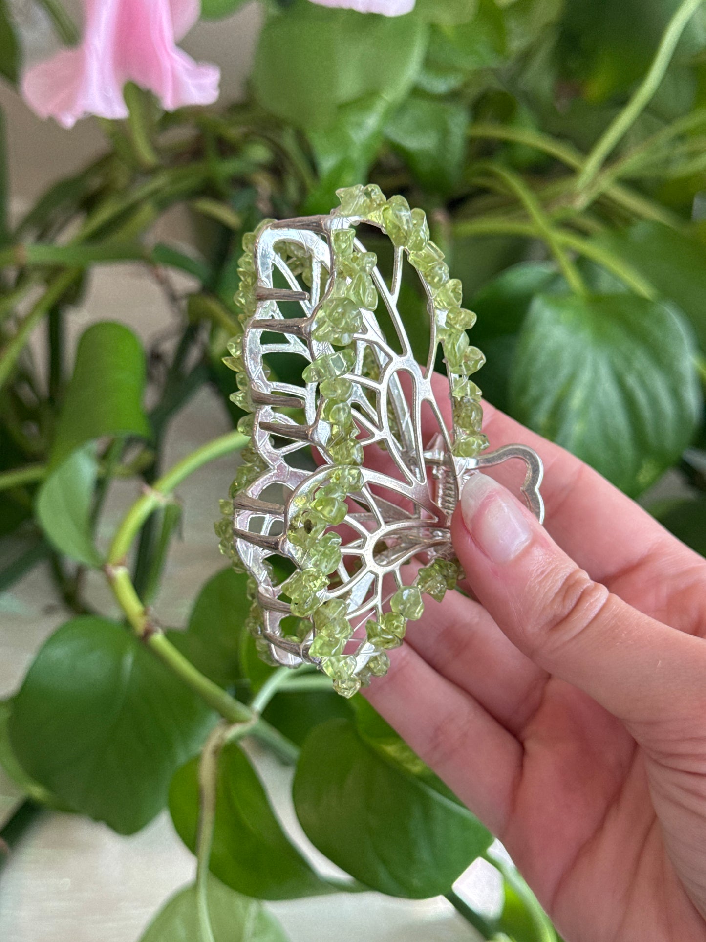 Peridot Silver Butterfly Hair Claw Clip