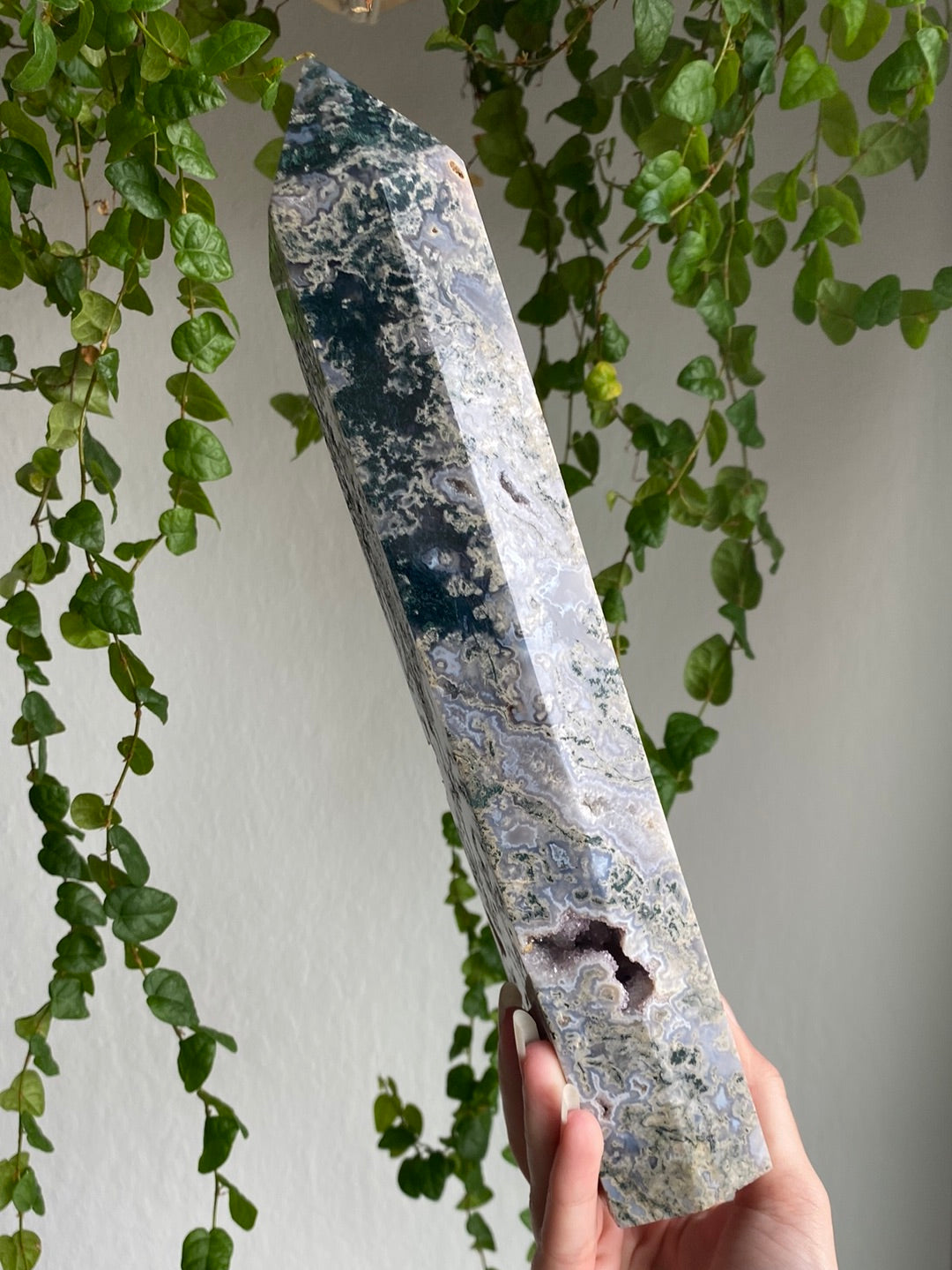 XXL Druzy Moss Agate X Amethyst Tower (11.5” & 3.1lbs)