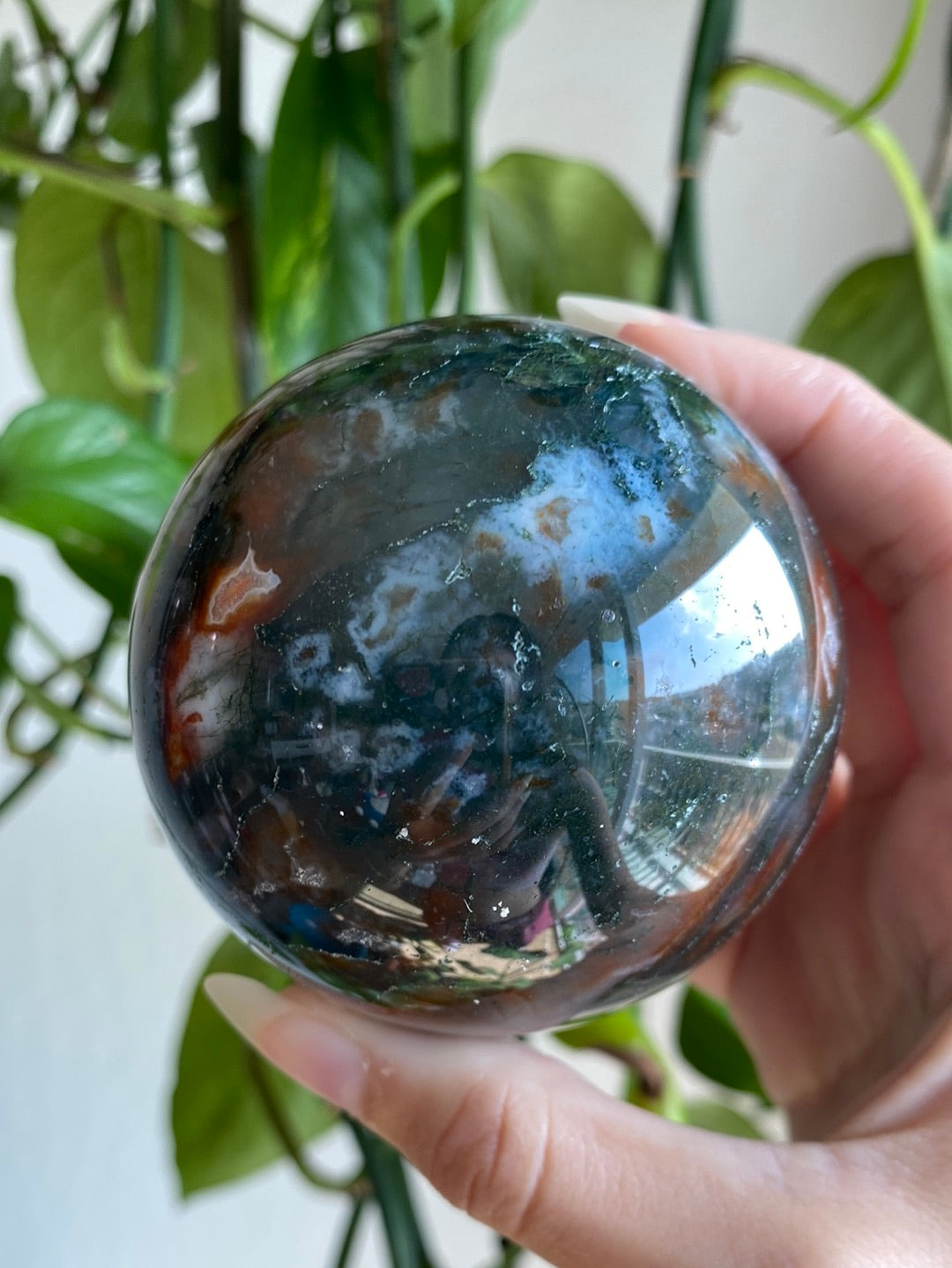 Carnelian Moss Agate Sphere