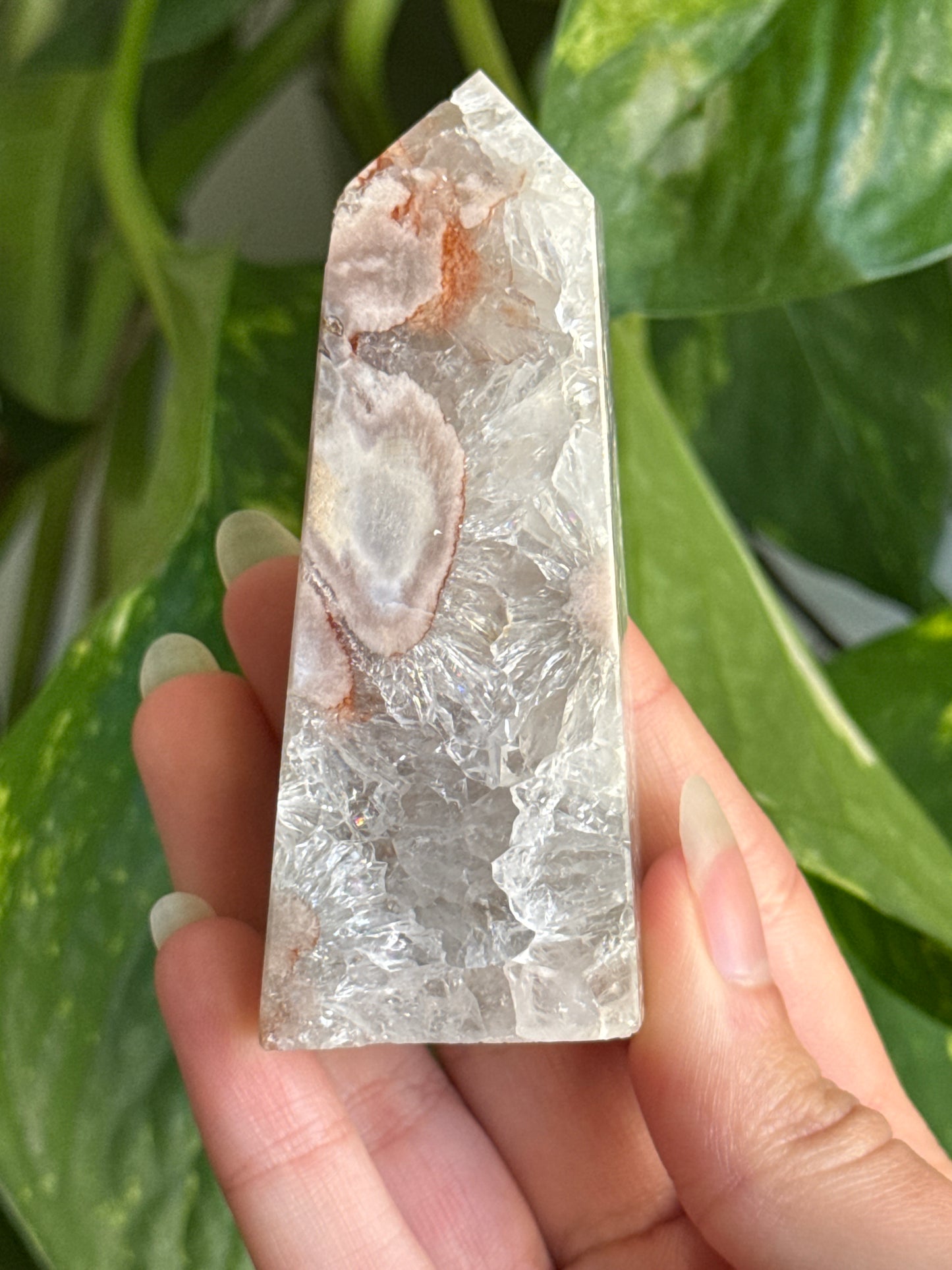 Druzy Prasiolite & Flower Agate Tower F