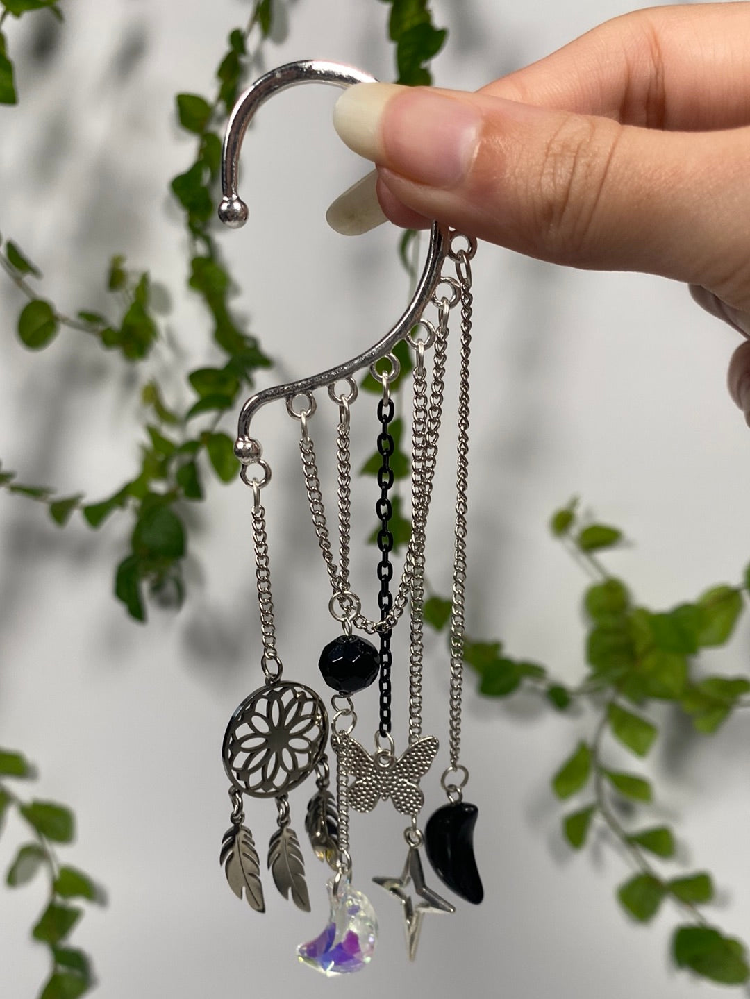 Obsidian Dream Catcher Ear Cuff