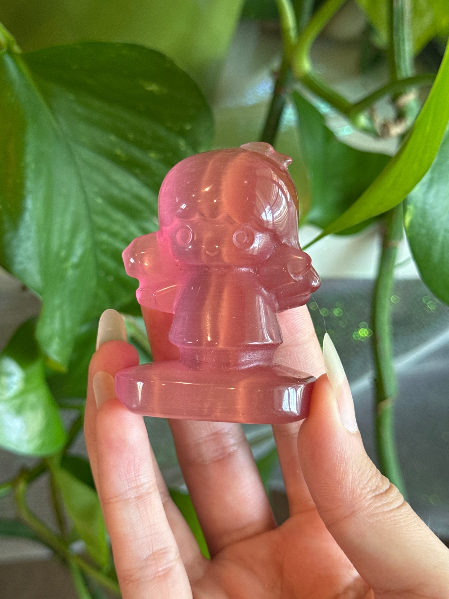 Pink Cats Eye Star Twins Carving