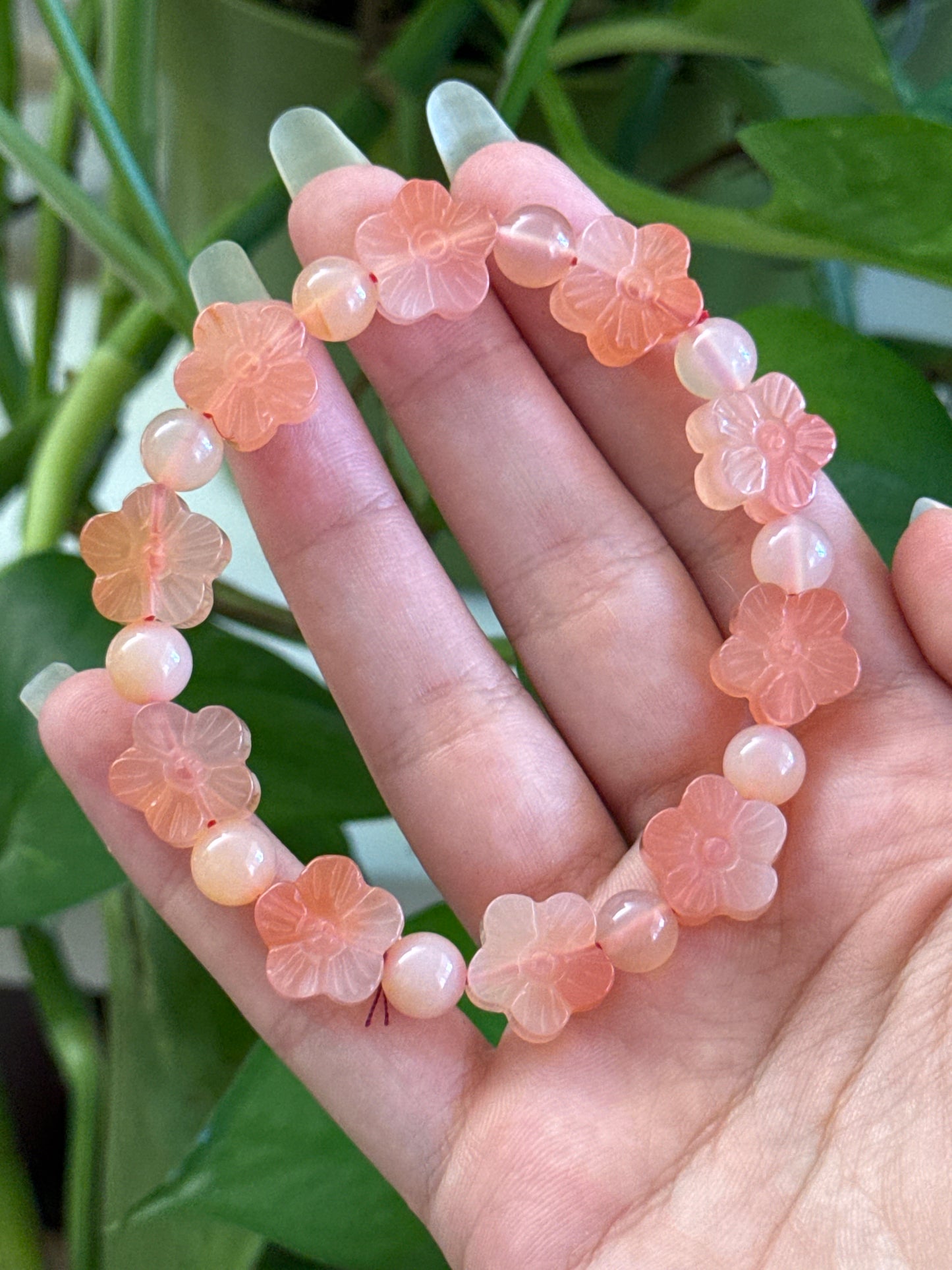 Peachy Agate Flower Bracelet
