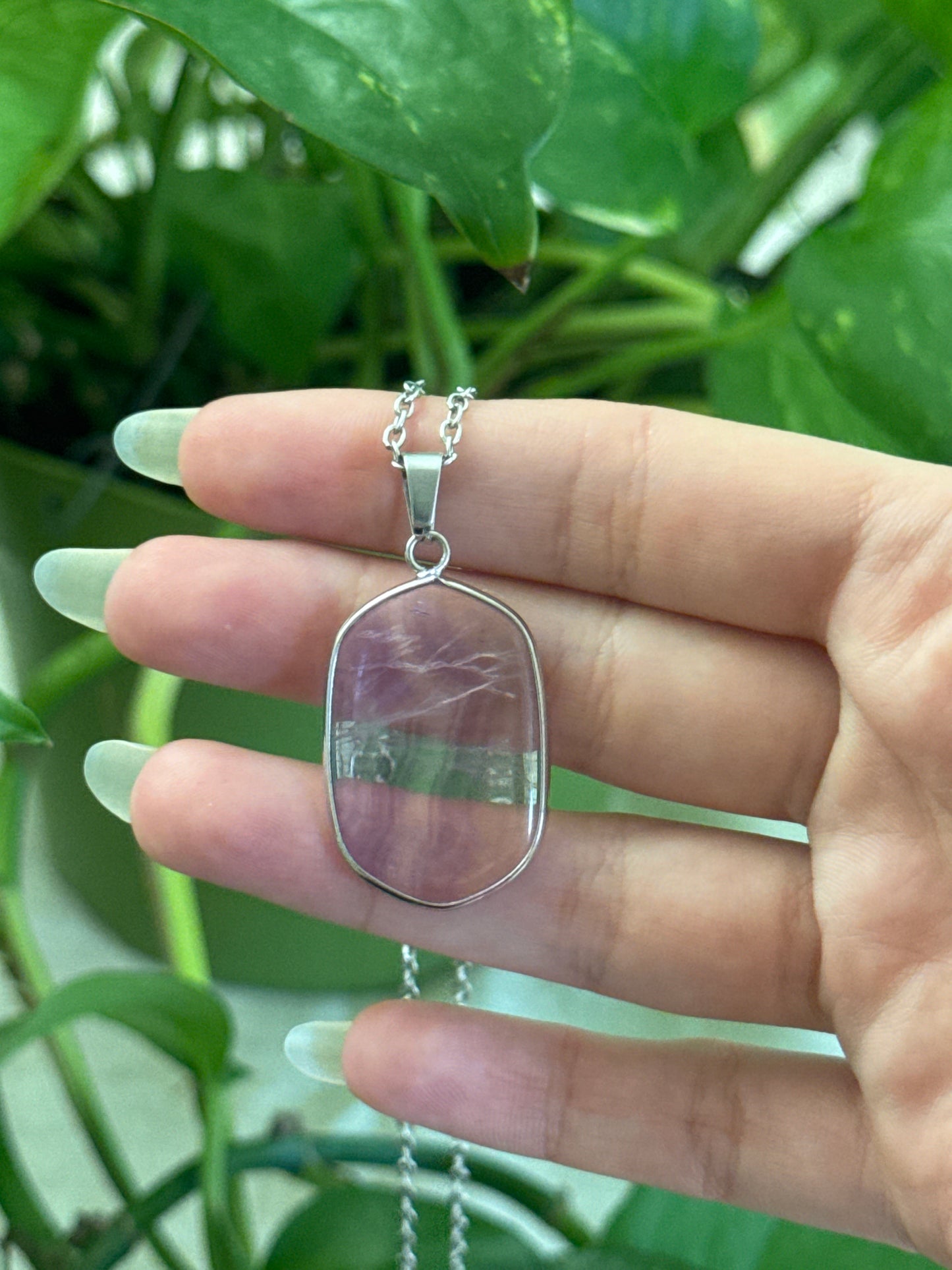Clear Magenta Fluorite Necklace