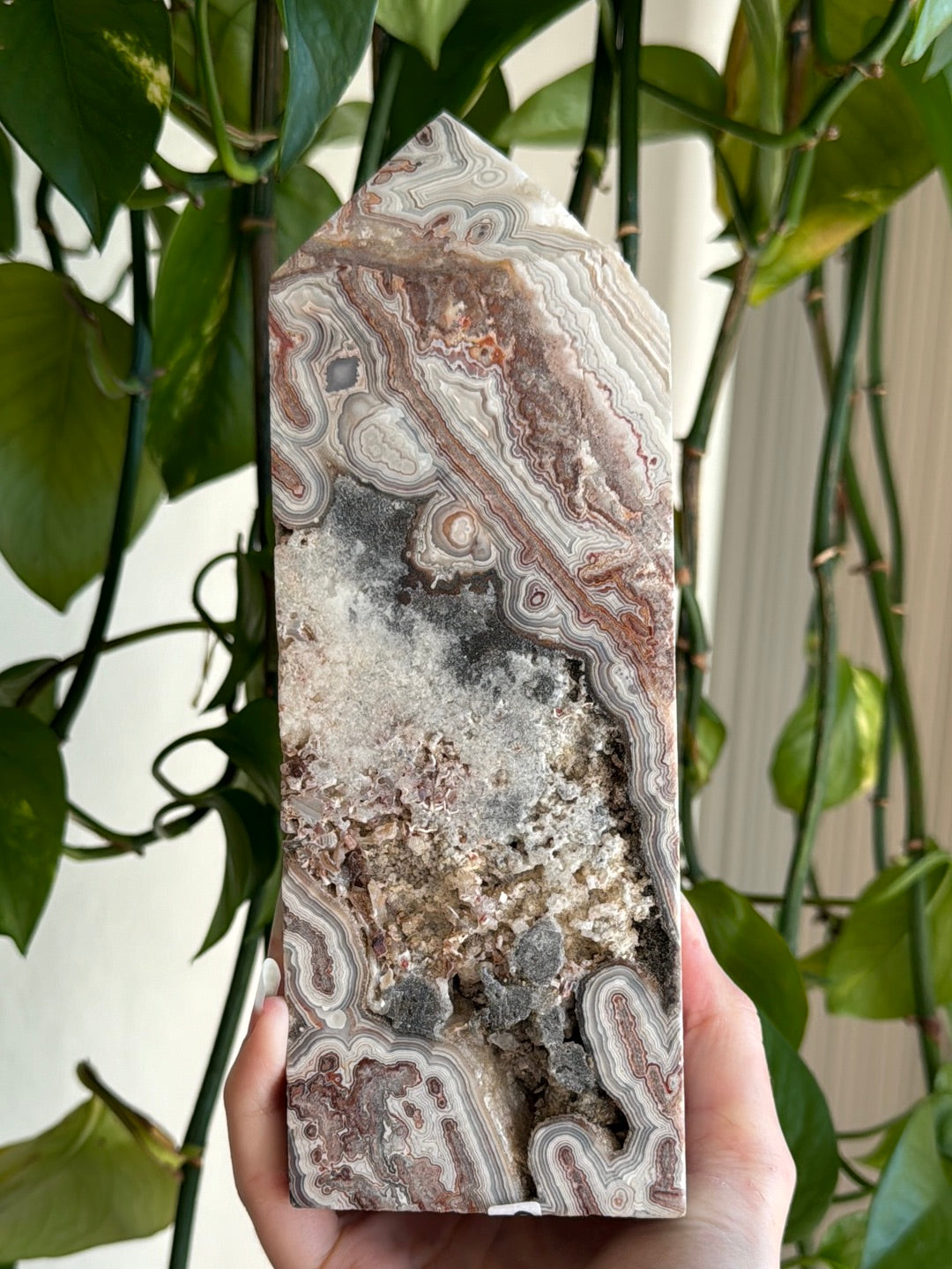 8” 4.5 lb XL Mexican Crazy Lace Druzy Tower