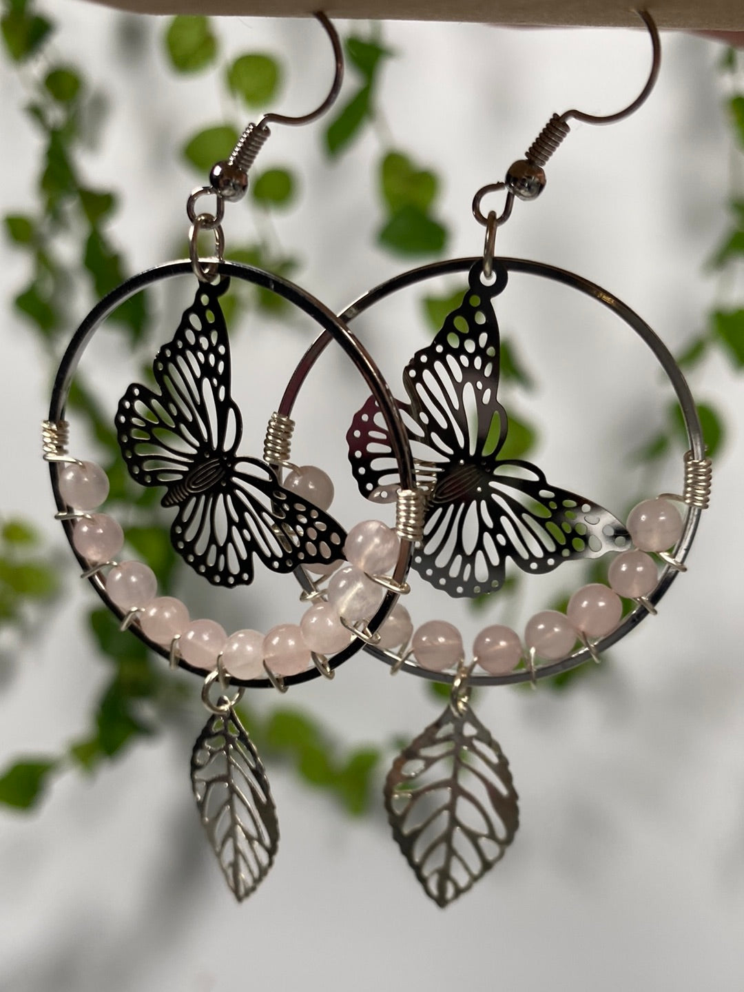 Rose Quartz Butterfly Hoops