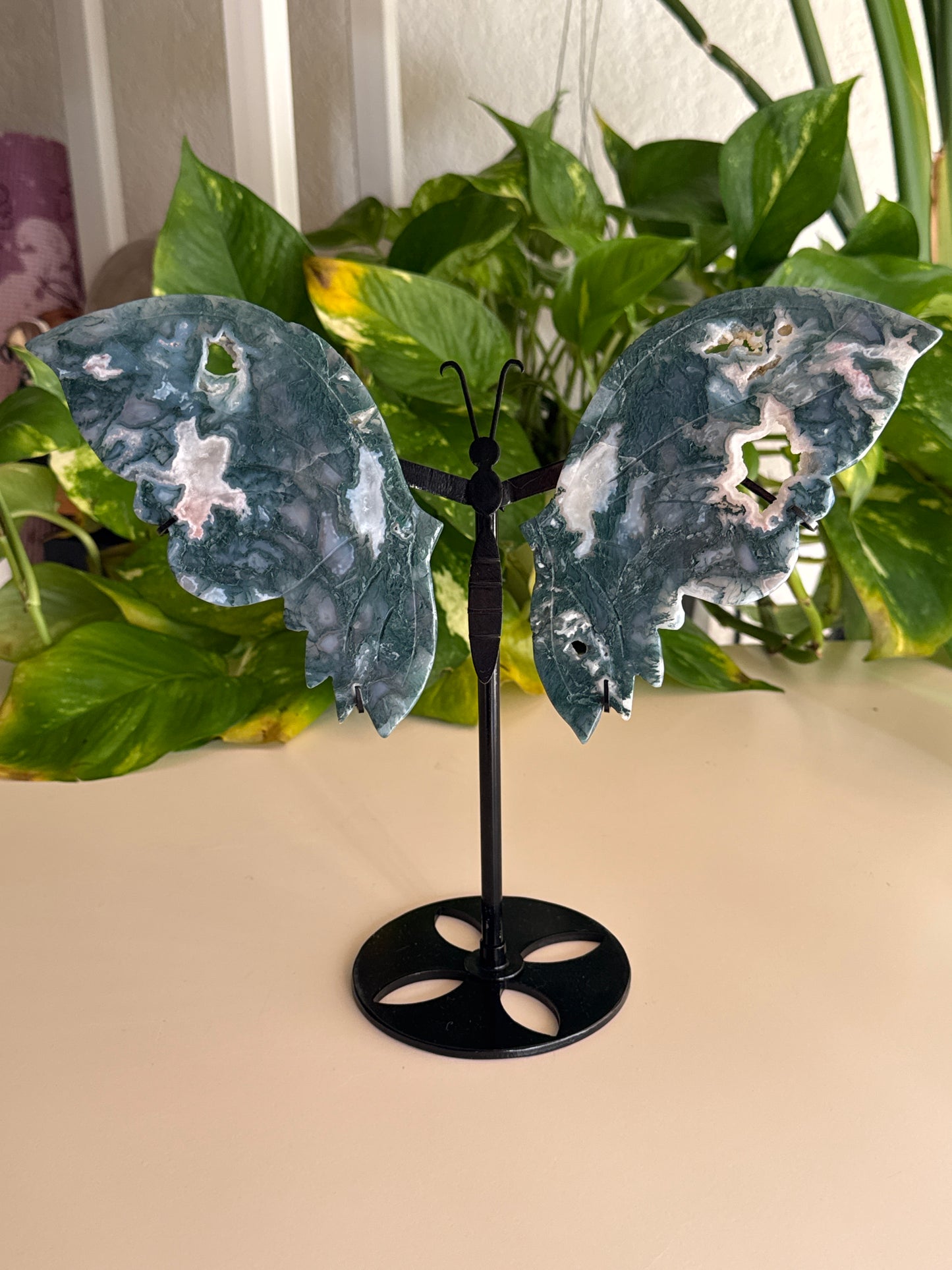 Large Druzy Moss Agate Butterfly