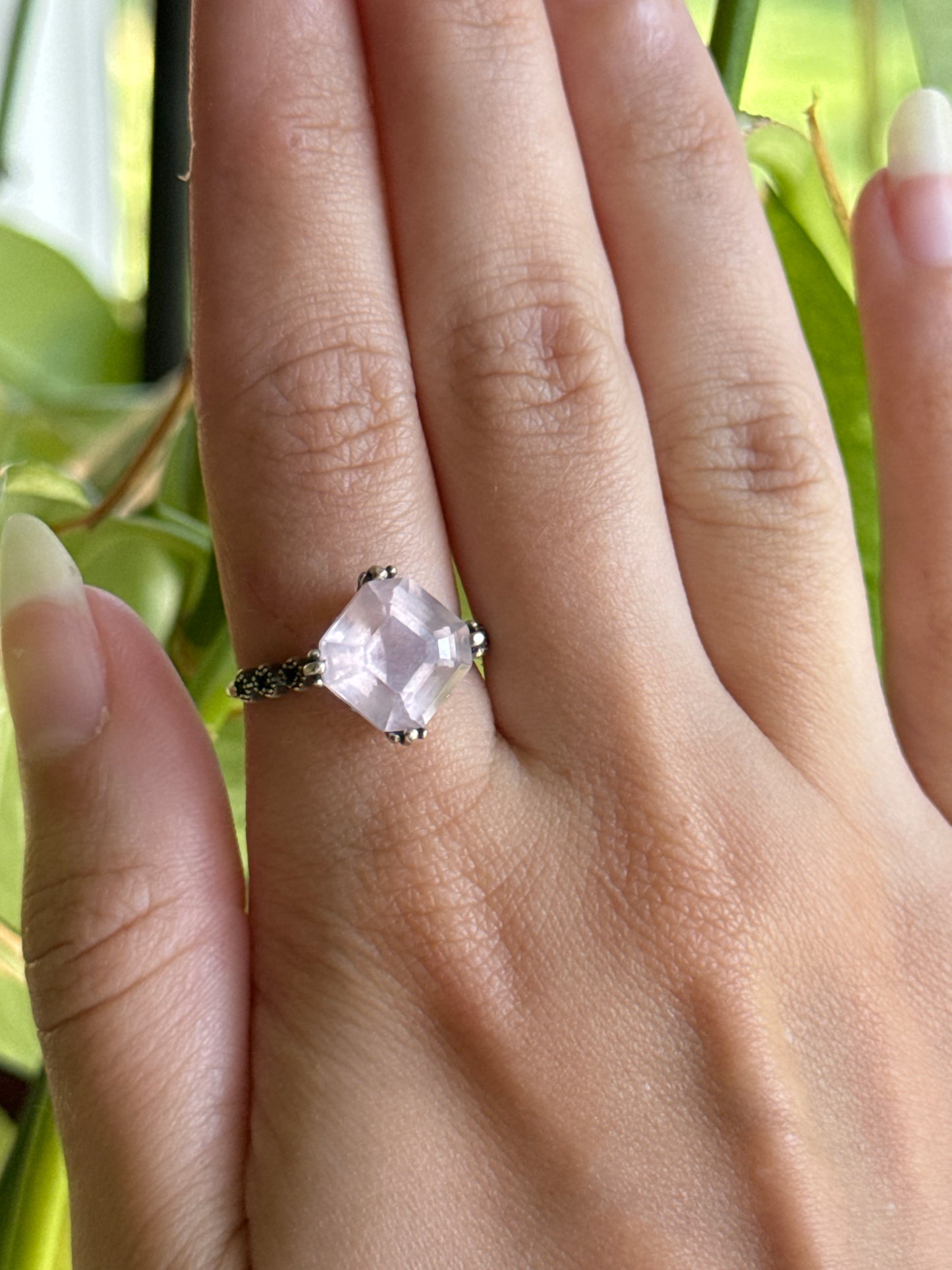 Girasol Rose Quartz 925 Silver Adjustable Ring