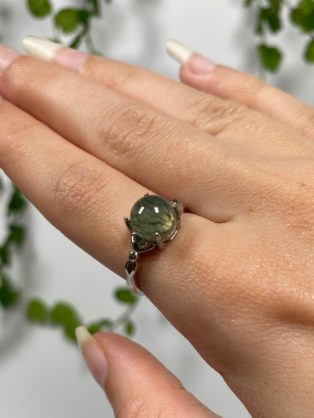 Moss Agate Adjustable Ring