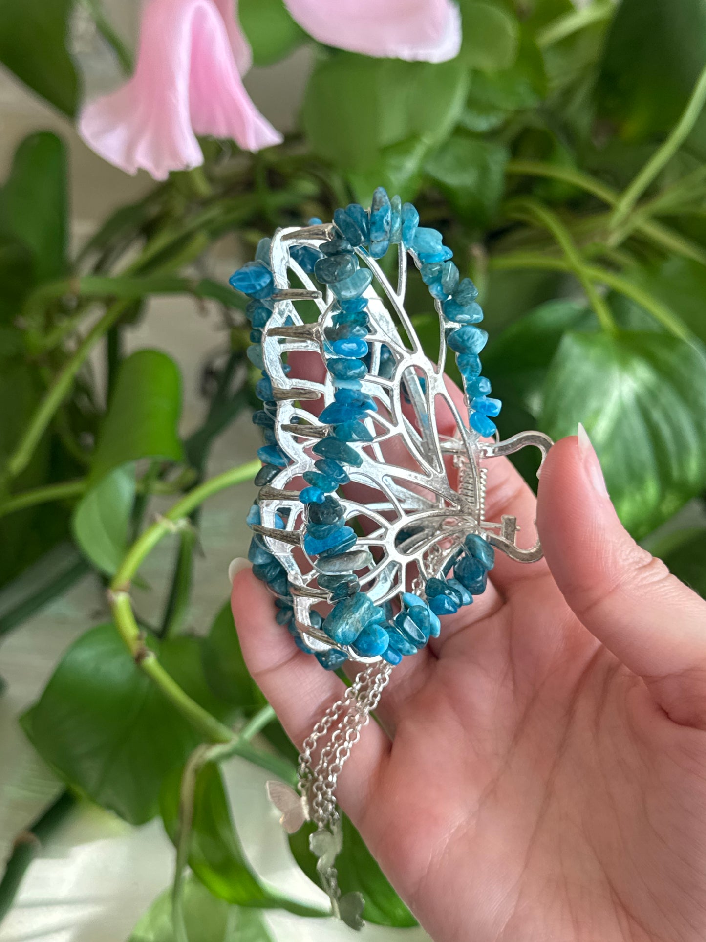 Blue Apatite Silver Butterfly Hair Claw Clip