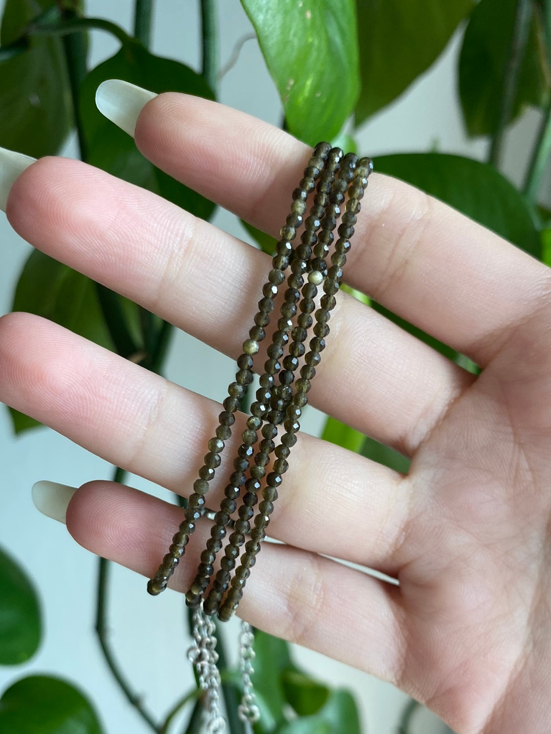 Gold Sheen Obsidian Adjustable Dainty Faceted Bracelet