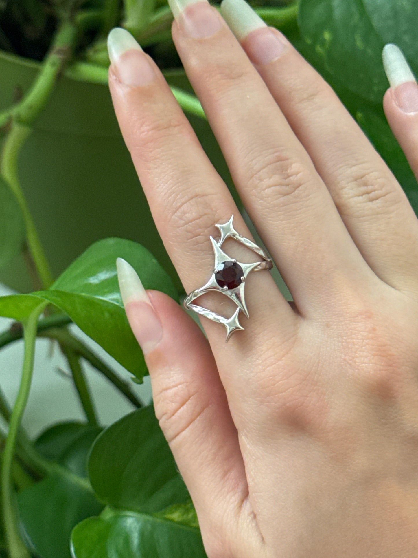 Garnet Sparkle 925 Silver Adjustable Ring