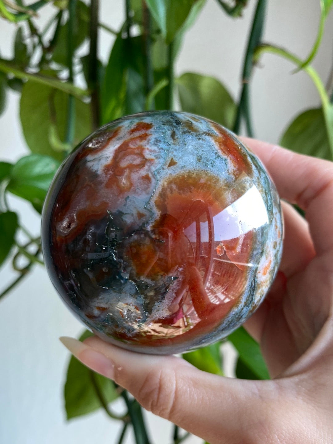 Carnelian Moss Agate Sphere