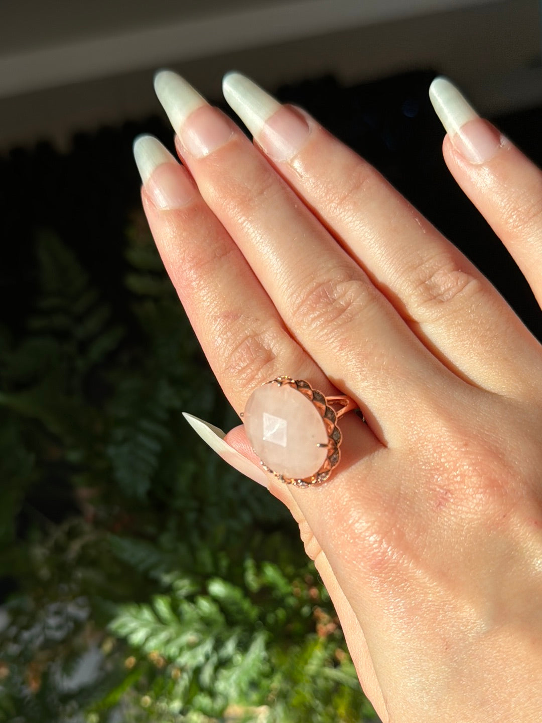 Faceted Rose Gold Rose Quartz Adjustable Ring