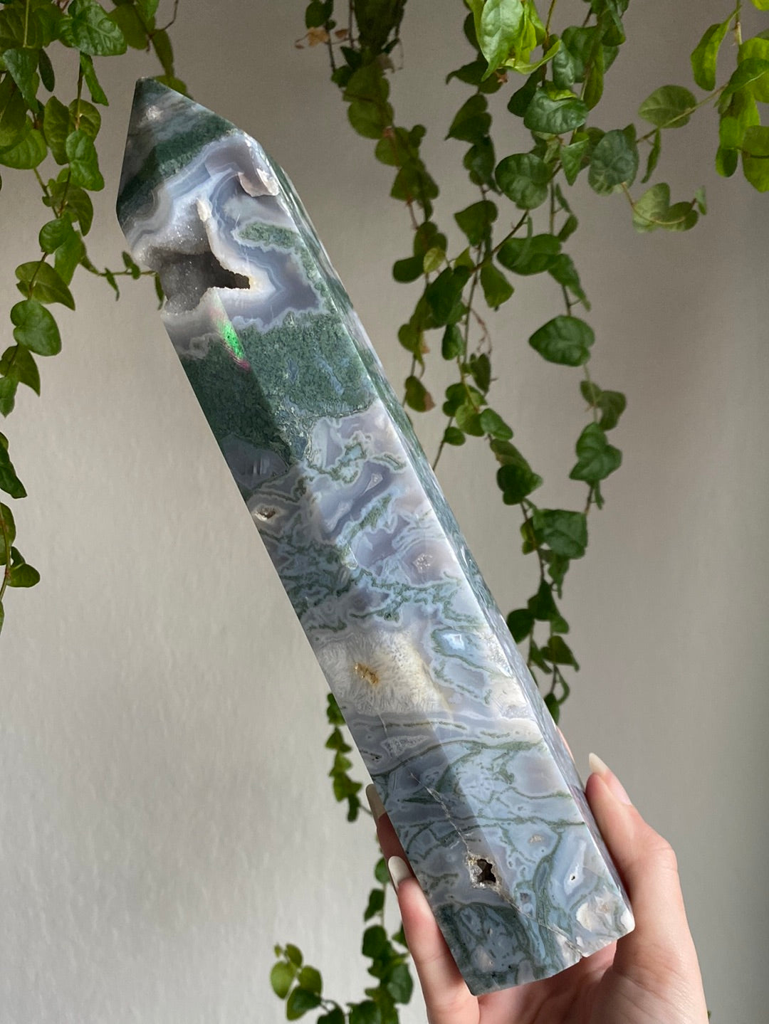 XL Druzy High Quality Moss Agate Tower (11” & 3.2lbs)