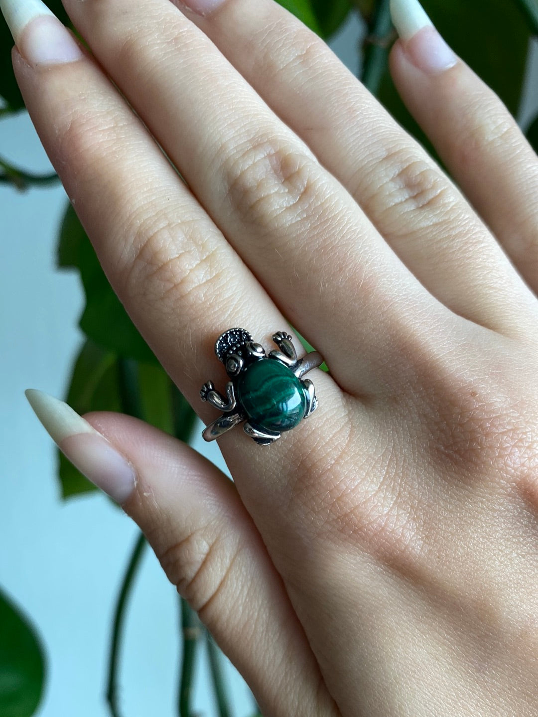 Malachite Frog Adjustable Ring