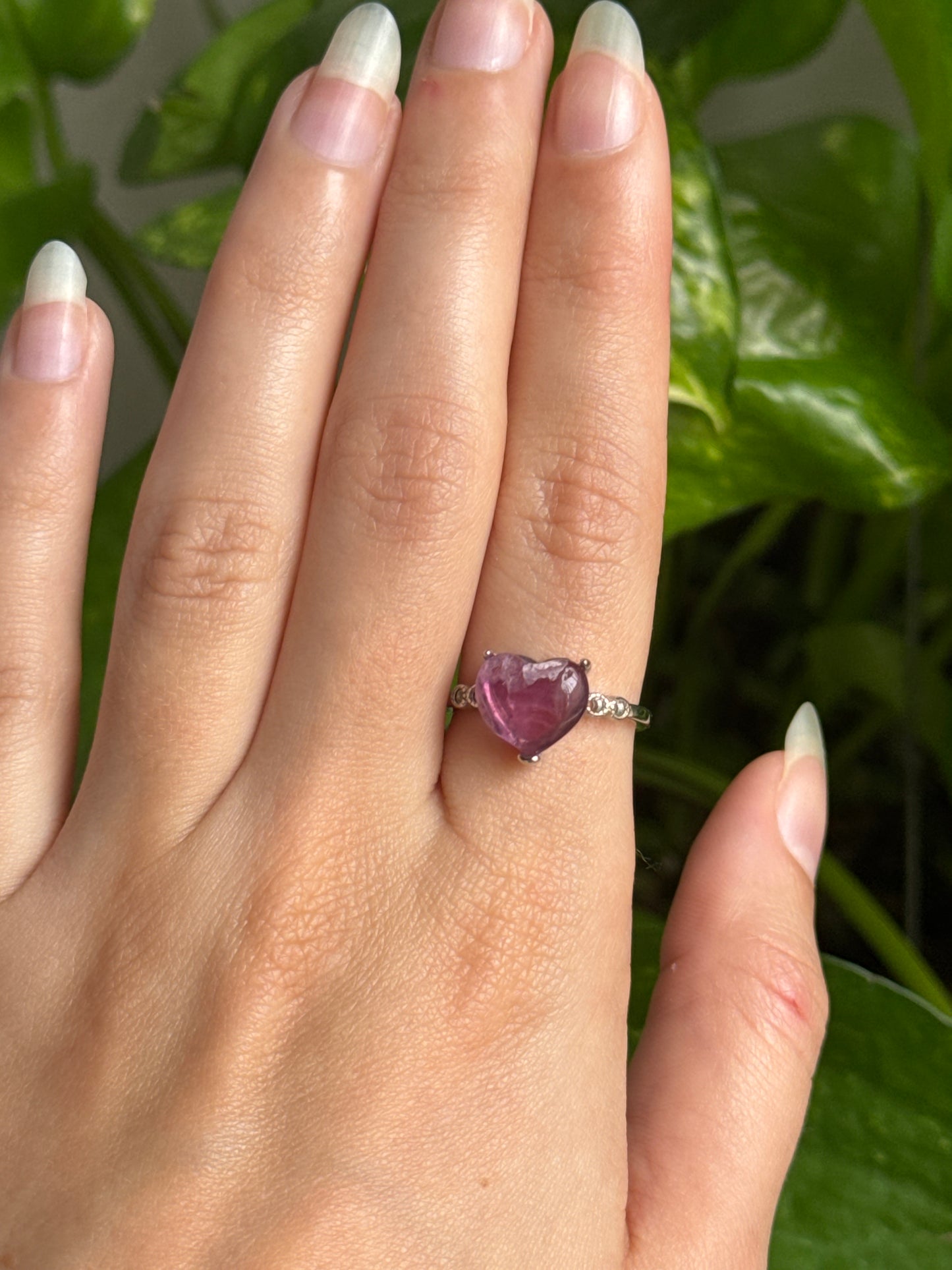 Fluorite Heart Adjustable Ring