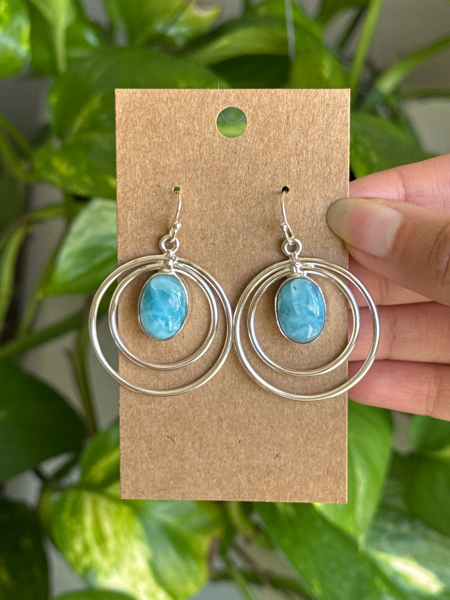 Larimar 925 Sterling Silver Hoop Earrings