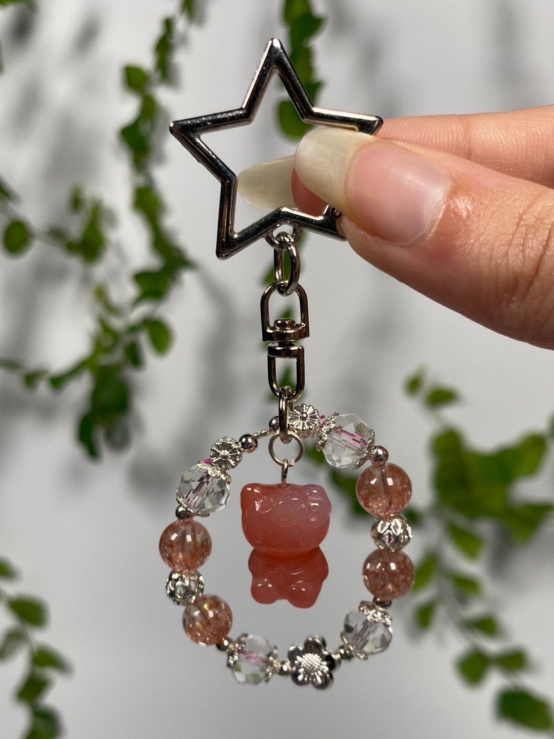 Pink Agate Hello Kitty Keychain