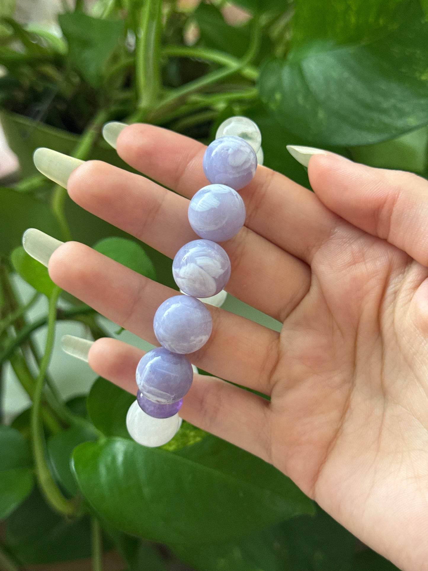 Tiffany Stone & White Garden Quartz & Clear Quartz & Amethyst Statement Bracelet