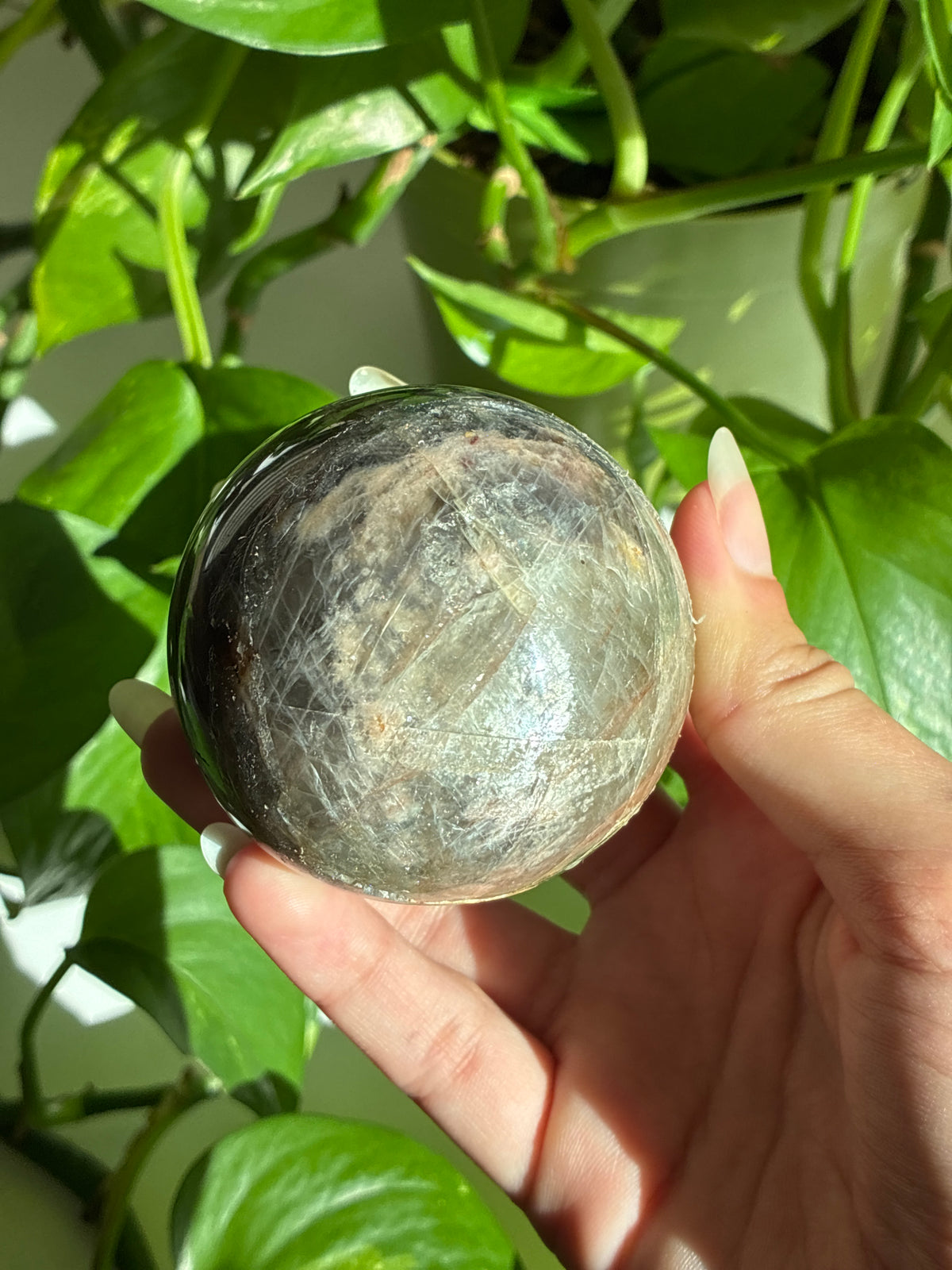 Peach & Grey Moonstone Sphere (repaired)