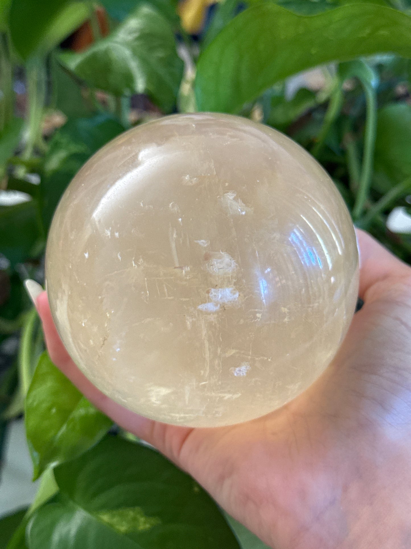 Large Flashy Optical Honey Calcite Sphere 90mm *see vid for rainbows*