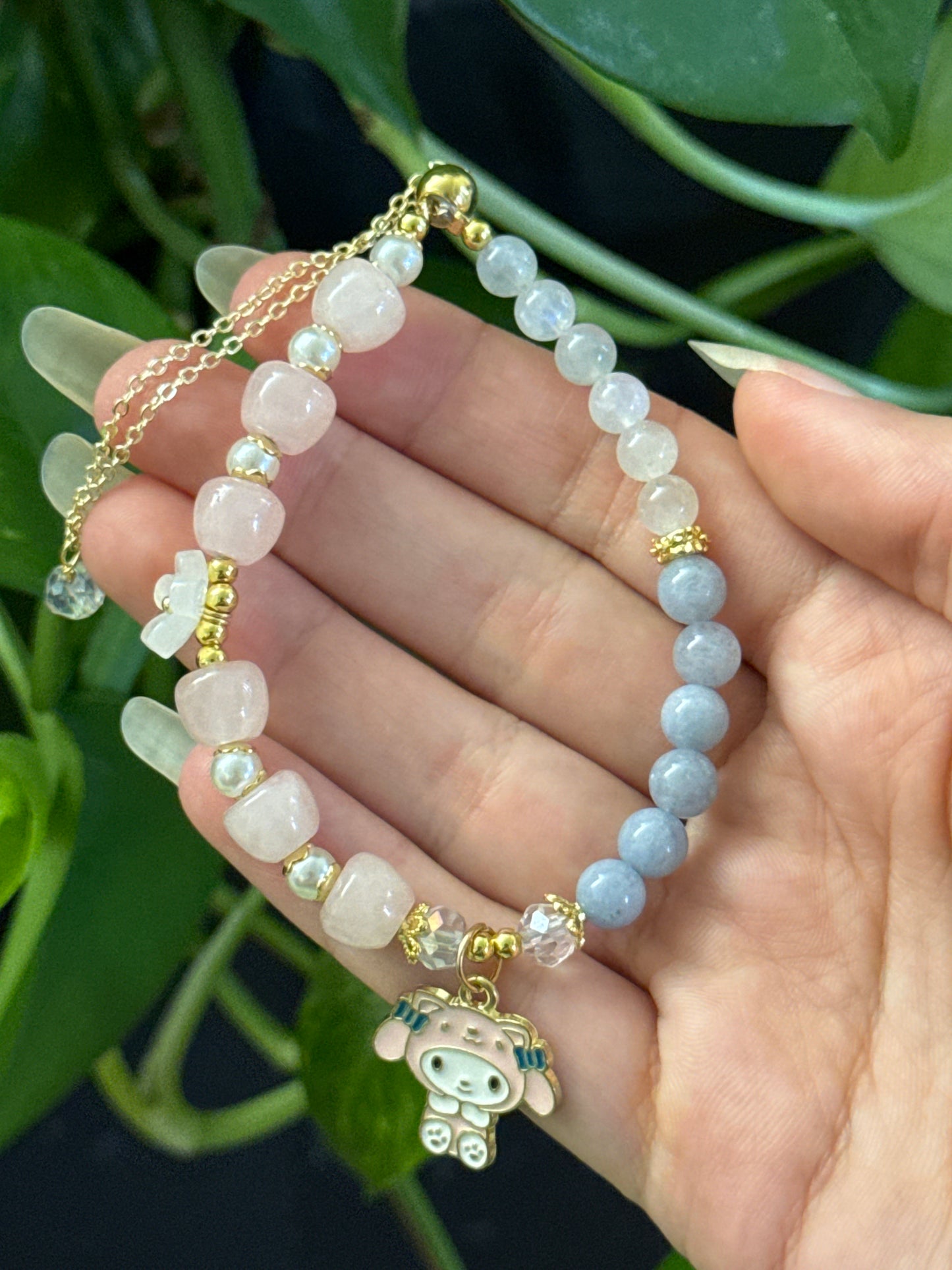 Rose Quartz, Angelite, & Moonstone My Melody Adjustable Bracelet