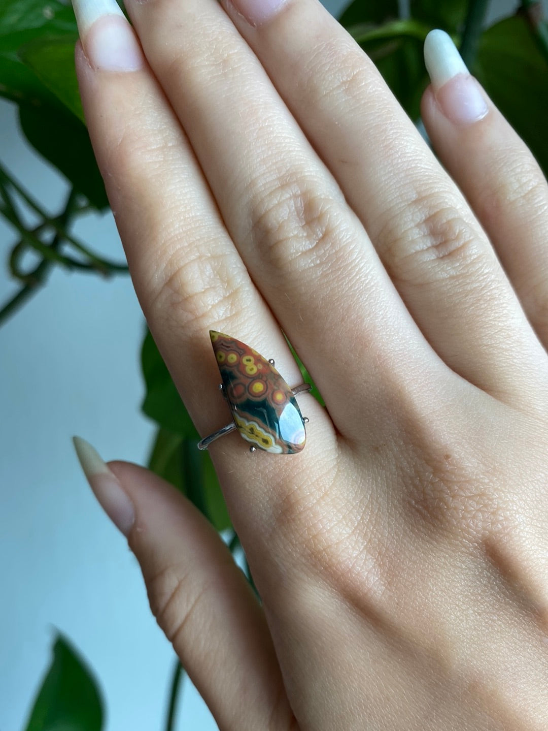 Orbicular Ocean Jasper 925 Silver Ajustable Ring D