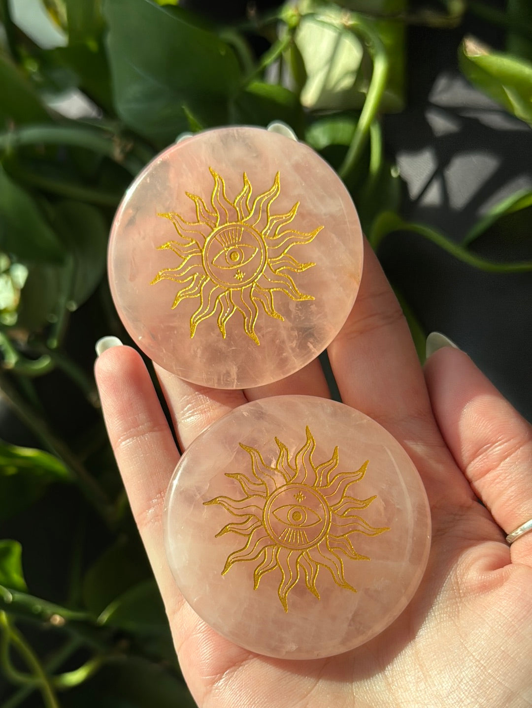 Rose Quartz Gold Sun Disk