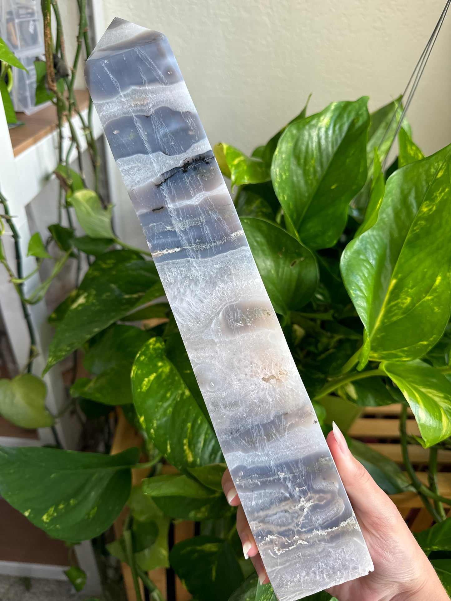 14” Sugar Druzy Blue Moss Agate XL Tower