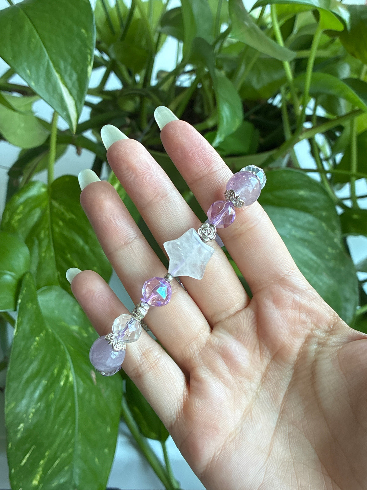 Amethyst and Clear Quartz Star Bracelet