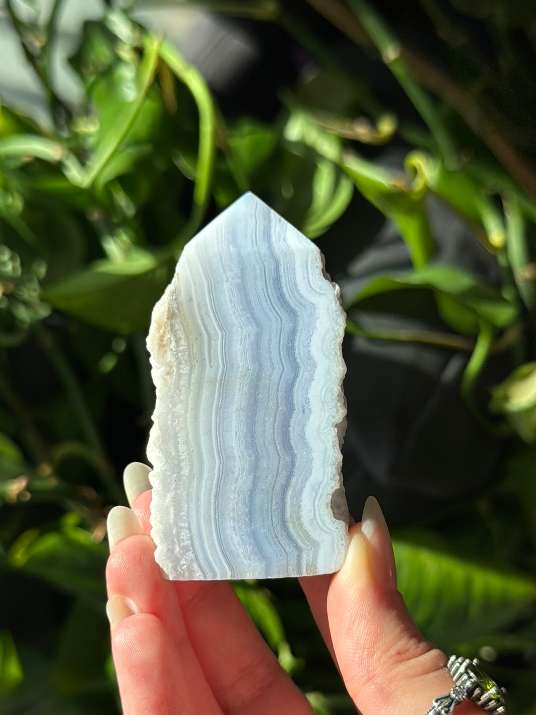 High Grade Half Raw Blue Lace Agate Tower
